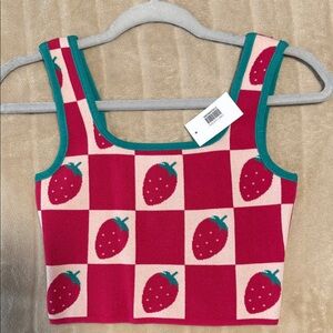 Debut Fuschia and Cream Strawberry Pattern Crop Top